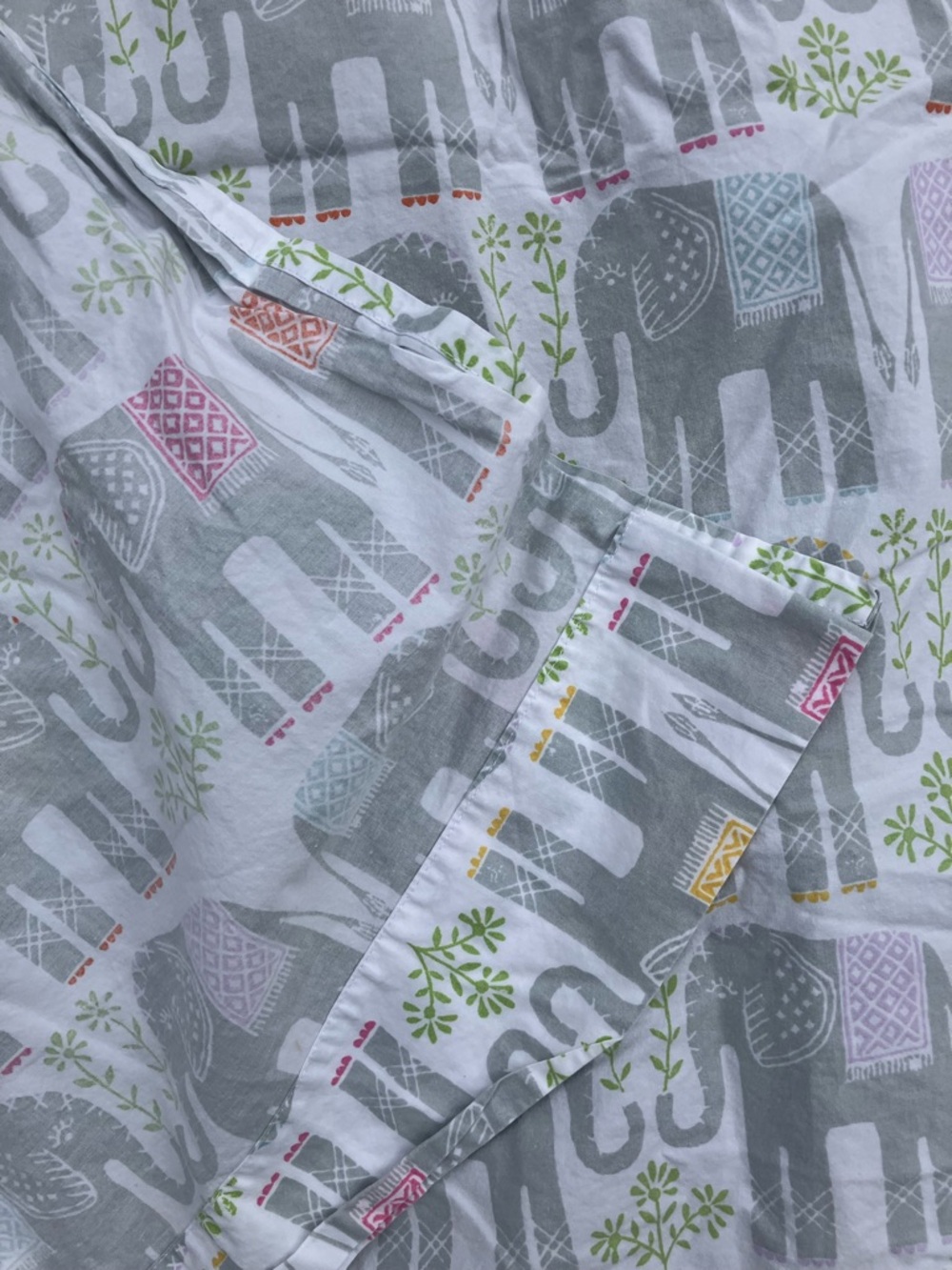 Garnet Hill Grey Elephant Print Cotton queen sheet